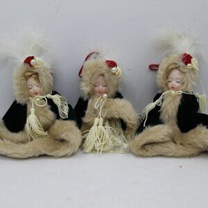 Vintage Victorian Style Porcelain Doll in Green Velvet & Lace Garment Ornaments